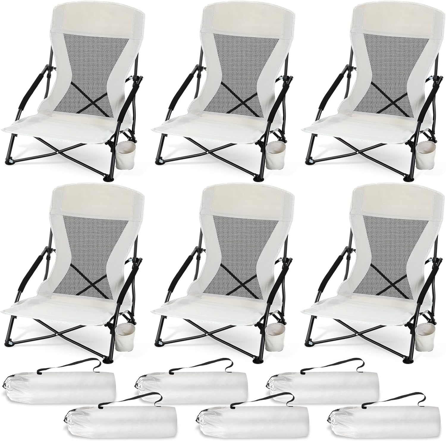 6 Packs Low Beach Chairs Portable Folding Beach Chairs for Adults with