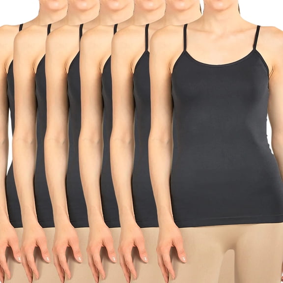 6 Packs - MOPAS Plus Size Scoop Neck Adjustable Spaghetti Strap One Size Camisole Tank Top