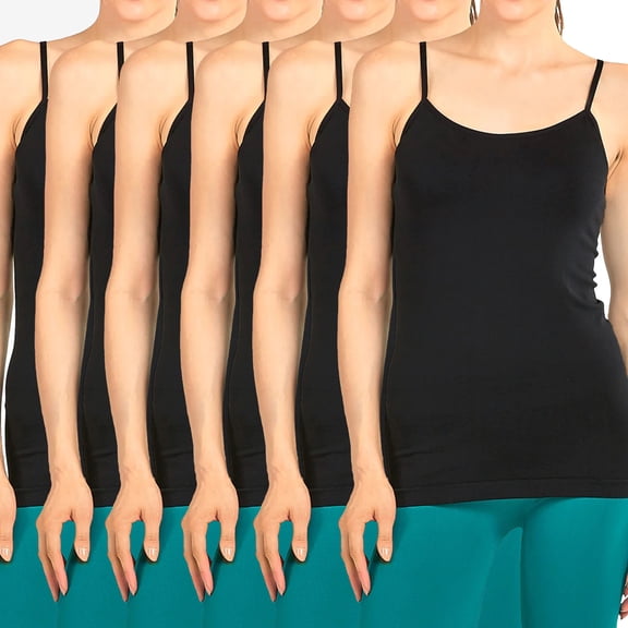 6 Packs - MOPAS Women's Scoop Neck Adjustable Spaghetti Strap One Size Camisole Tank Top