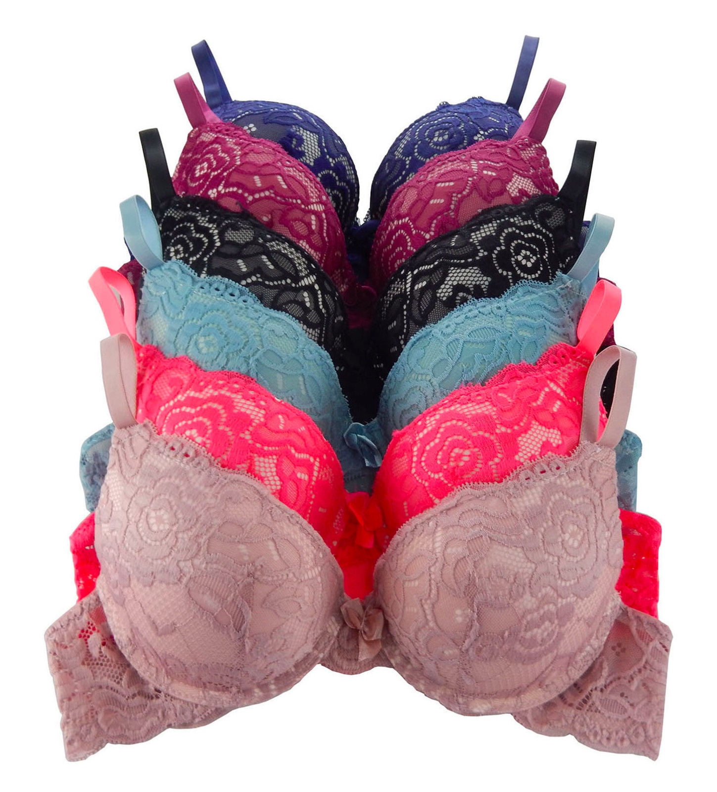 Iheyi 6 pcs Full Cup Wired Add 2 C up Sizes Extreme Push Up Bra