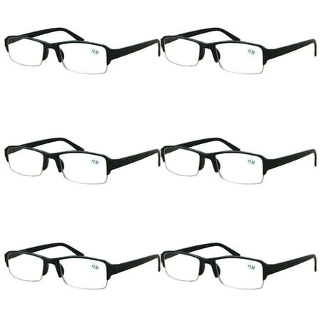 6 Packs Men Women Rectangular Half Frame Blue Light Blocking Reading Glasses Readers for Gaming Computer +1.00