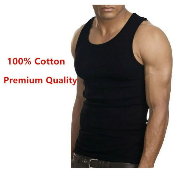 6 Packs Men's Black Basic A-Shirts 100% Cotton 3XL
