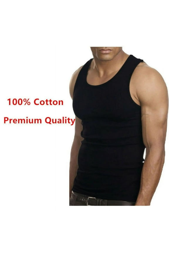 6 Packs Men's Black Basic A-Shirts 100% Cotton 3XL