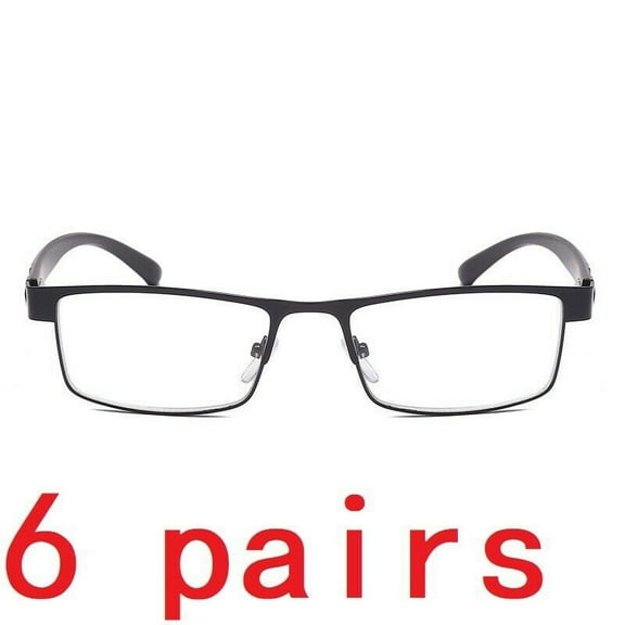 6 Packs Mens Rectangular Classic Metal Frame Reading Glasses Black Spring Hinge Readers +1.00