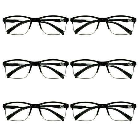 6 Packs Mens Unisex Half Frame Square Reading Glasses Black Spring Hinge Readers +3.50