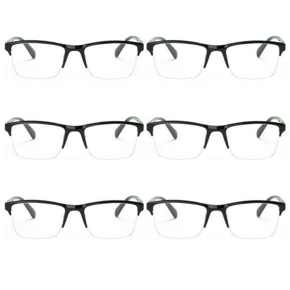 6 Packs Mens Womens Unisex Square Half Frame Reading Glasses Black Spring Hinge Readers +1.00
