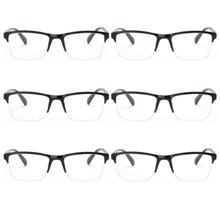 6 Packs Mens Womens Unisex Square Half Frame Reading Glasses Black Spring Hinge Readers +3.50