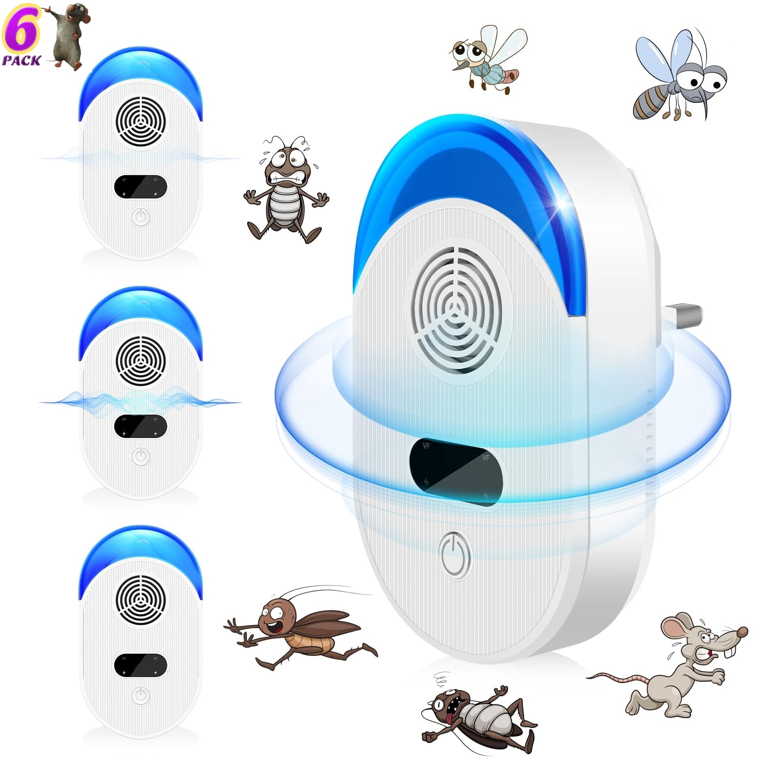 6 Packs Mice Repellent Plug ins, Ultrasonic Pest Repeler for Mouse, Rat ...