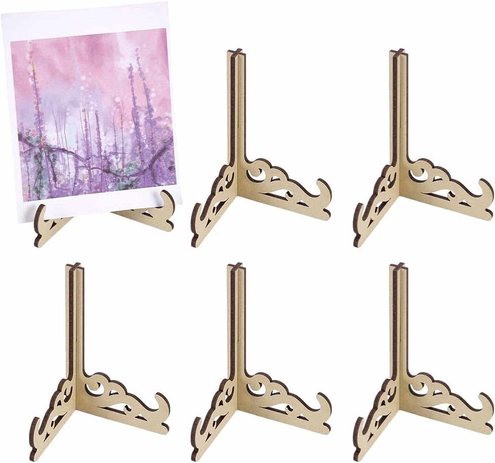 6 Packs Mini Tiered Tray Decor Easel 3Inch Miniature Easel Wood Stand Burlywood Color Wooden Tiered Tray Sign Mini Easels Display Stand for Photos Sports Card Baseball Cards Small Items
