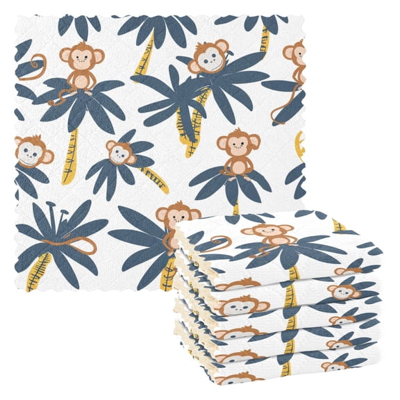 6 Packs Monkey on Tree Kitchen Dish Towels Soft Absorbent Dish Cloths 11"x11"