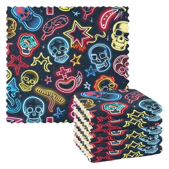 6 Packs Neon Skull Star Sausage Kitchen Dish Towels Soft Absorbent Dish Cloths 11"x11"