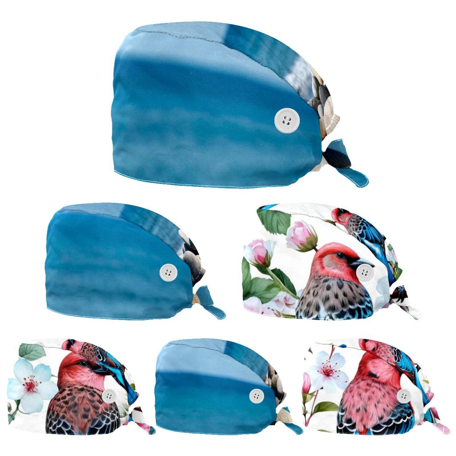 6 Packs Nurse Scrub Caps Women Long Hair, Adjustable Tie Back Hat, One