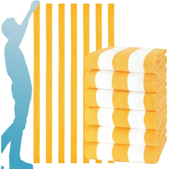 6 Packs Oversized 72X40 Inch Stripe Beach Towel Thin Terry Set Extra Large XL Big Clearance Towels Swim Pool Travel Absorbent Soft Accessories Essentials Camping Adults Men Women Gift Yellow