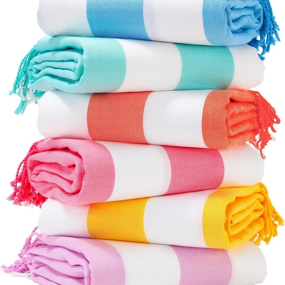 6 Packs Oversized Stripe Turkish Beach Towel 74"x38" Thin Quick Dry Sand Free Pool Bath Swim Towels Extra Large XL Clearance Blanket Adult Travel Vacation Essentials Accessories