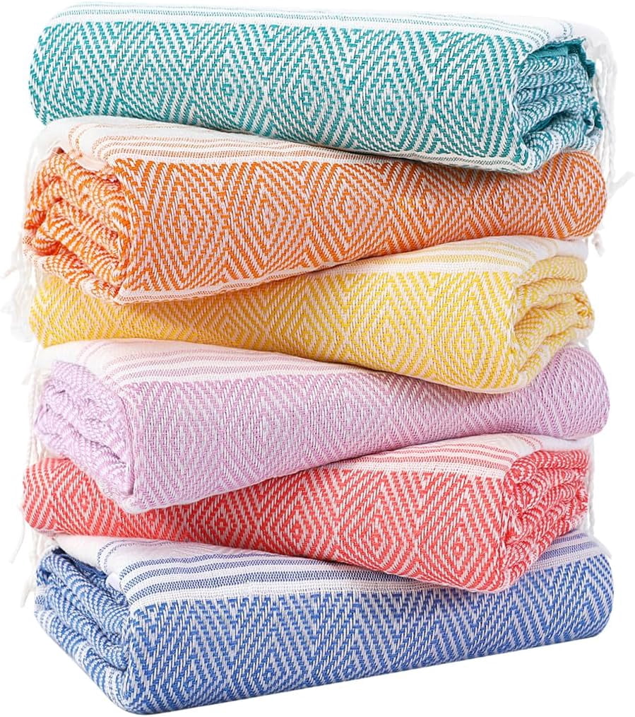 6 Packs Oversized Turkish Beach Towels Set Bulk 74"x38" Extra Large Quick Dry Sand Free Light Swim Bath Camping Pool Towel Travel Blanket Essentials Cruise Accessories Adult Vacation Stuff