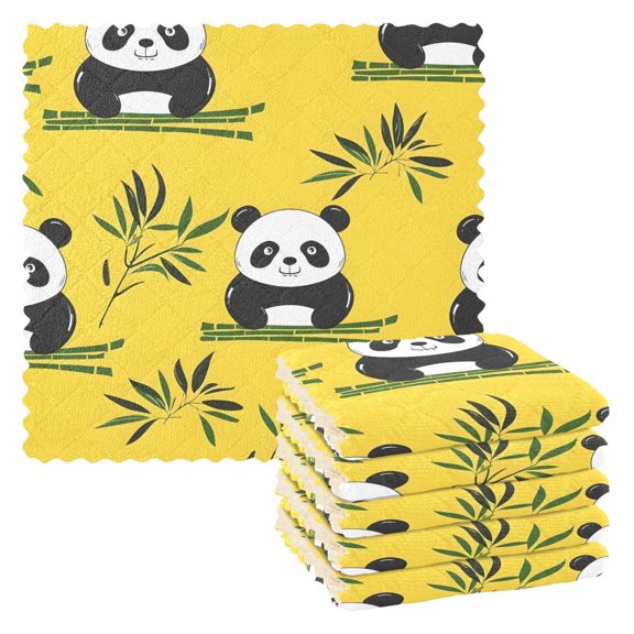 6 Packs Panda and Bamboo Kitchen Dish Towels Soft Absorbent Dish Cloths 11"x11"