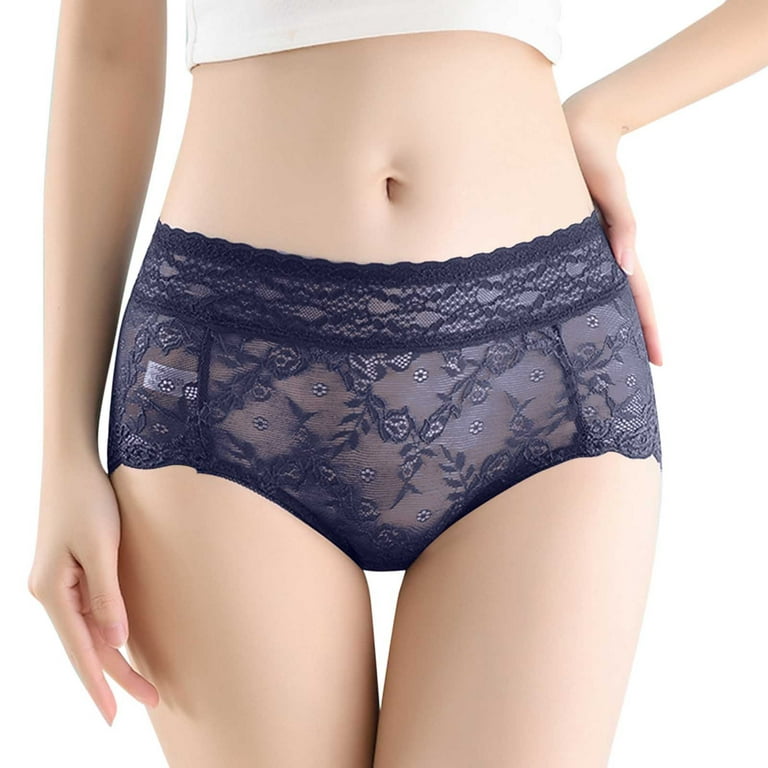 6 Packs Panties for Women Plus Size Lace High Waist Pure Cotton
