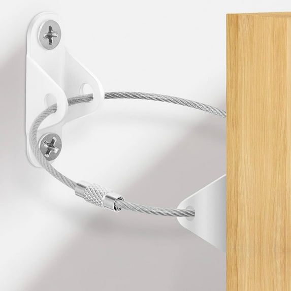 6 Packs Pcs Furniture Anchors for Baby Proofing,Anti-tip Wall Anchor Kit Metal, Earthquake Tip Resistant Brackets, Furniture Secure Straps for Cabinet, Wardrobe, Drawers, Dresser, Bookshelf (White)