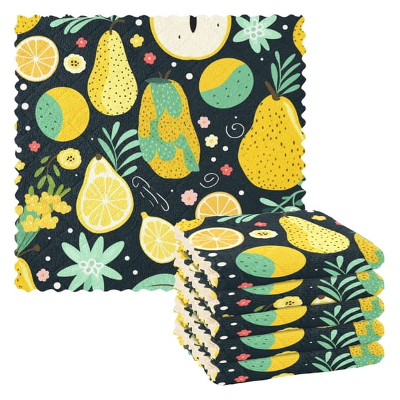 6 Packs Pear Orange Orange Flower Kitchen Dish Towels Soft Absorbent Dish Cloths 11"x11"