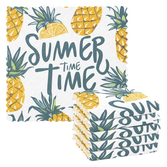 6 Packs Pineapple Summer Time Kitchen Dish Towels Soft Absorbent Dish Cloths 11"x11"