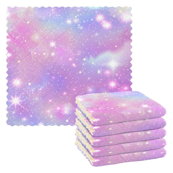 6 Packs Pink Sky with Stars Kitchen Dish Towels Soft Absorbent Dish Cloths 11"x11"