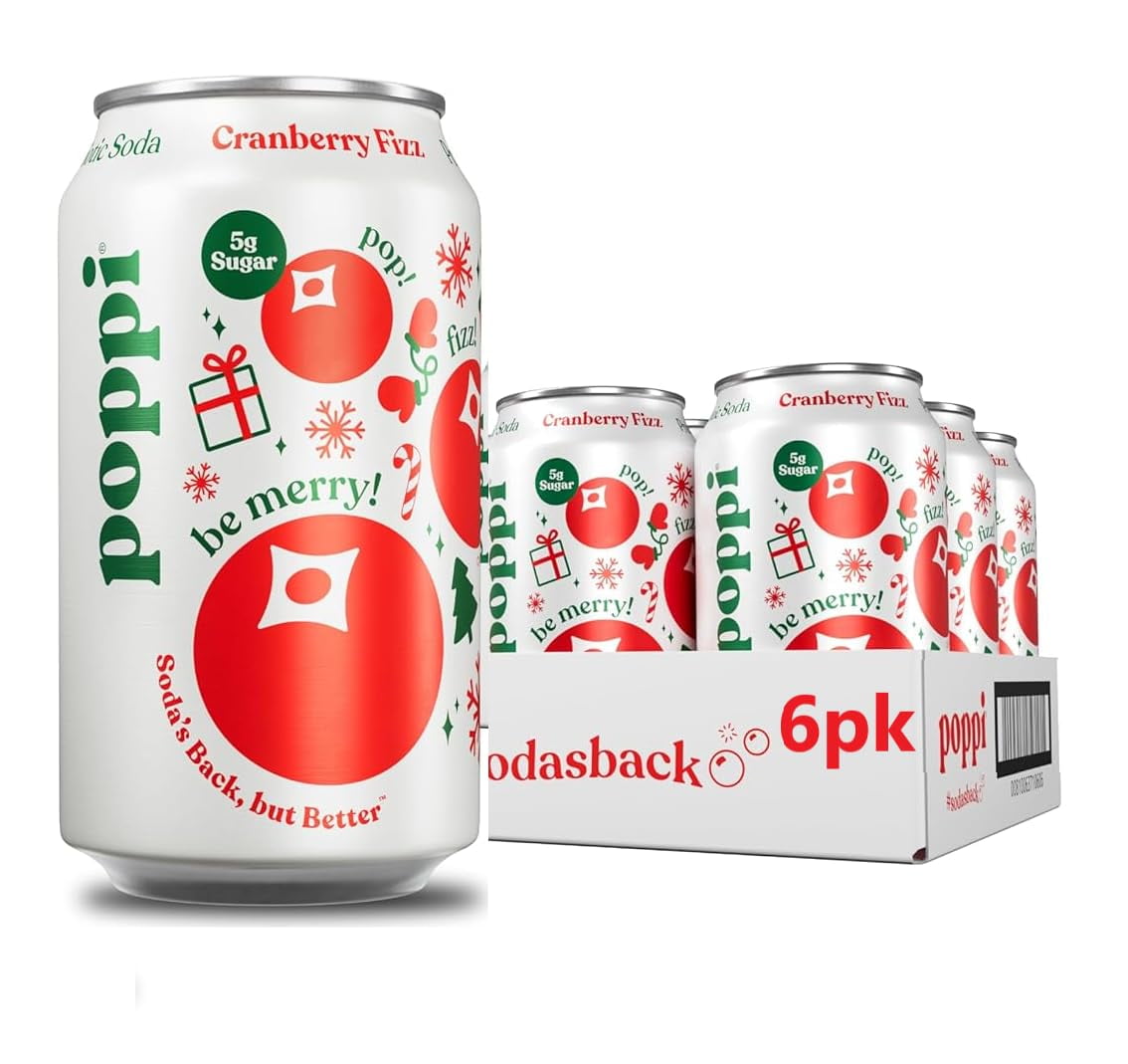 Poppi Cranberry Fizz Prebiotic Soda, 12 oz, 6 Pack Cans (RR Enterprise Exclusive)
