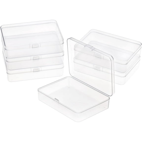 6 Packs Rectangle Small Clear Plastic Storage Containers Box Case with Hinged Lid Crafts Organizer for Crayon, Bobby Pin, Beads (4.5 x 3.4in)