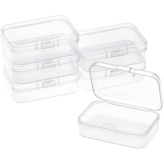 6 Packs Rectangle Small Clear Plastic Storage Containers Box Case with Hinged Lid Crafts Organizer for Crayons, Bobby Pin, Beads (2.6 x 1.8in)