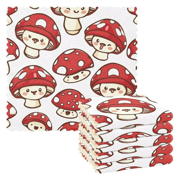 6 Packs Red Cute Mushrooms Kitchen Dish Towels Soft Absorbent Dish Cloths 11"x11"