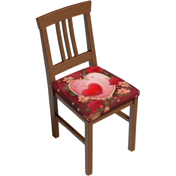 6 Packs Removable Chair Seat Covers for Dining Room, Flower Love Heart Stretchable Office Kitchen Chair Slipcovers Cushion Protector Valentine''s Day Furniture Decor, 16.9x16.9 Inches