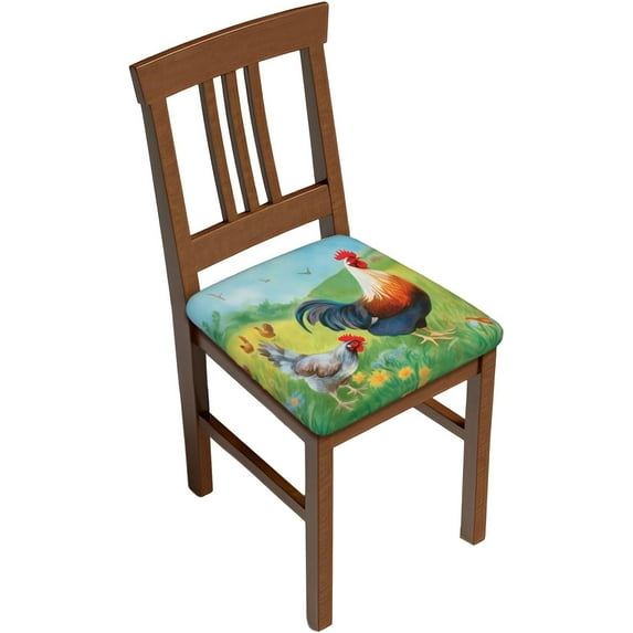 6 Packs Removable Chair Seat Covers for Dining Room, Spring Grass Flowers Stretchable Office Kitchen Chair Slipcovers Cushion Protector Bird Animal Furniture Decor, 16.9x16.9 Inches