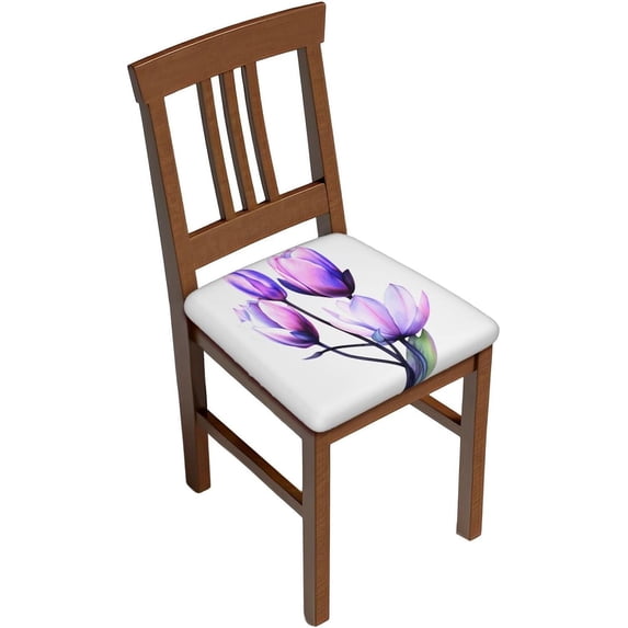6 Packs Removable Chair Seat Covers for Dining Room, Spring Purple Flower Stretchable Office Kitchen Chair Slipcovers Cushion Protector Summer Tulip Furniture Decor, 16.9x16.9 Inches