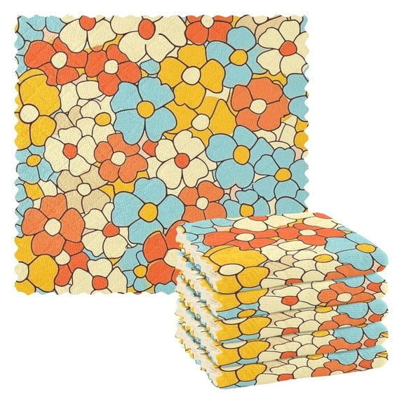 6 Packs Retro Colorful Flowers Kitchen Dish Towels Soft Absorbent Dish Cloths 11"x11"