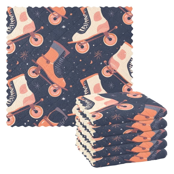 6 Packs Retro Rollers Skates Kitchen Dish Towels Soft Absorbent Dish Cloths 11"x11"