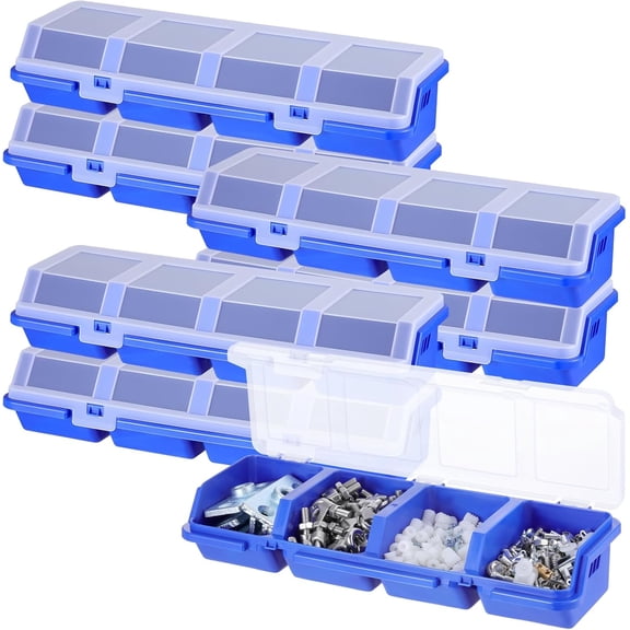 6 Packs Screw Organizer Box with Lids, Nuts and Bolts Parts Organizers Storage, 4 Compartments Plastic Hardware Toolbox Case for Garage Nails Craft Tool Organizing(Blue)