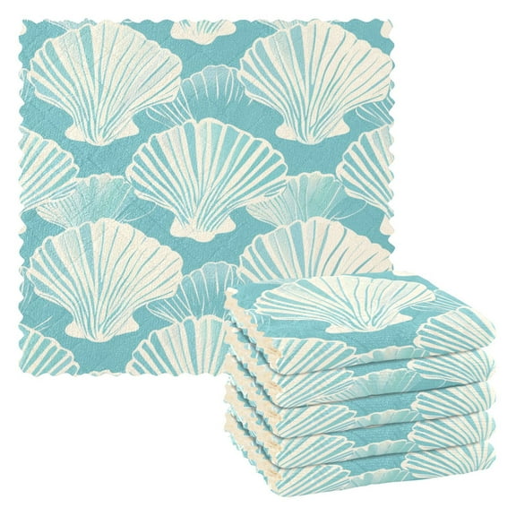 6 Packs Seashell Line Art Kitchen Dish Towels Soft Absorbent Dish Cloths 11"x11"