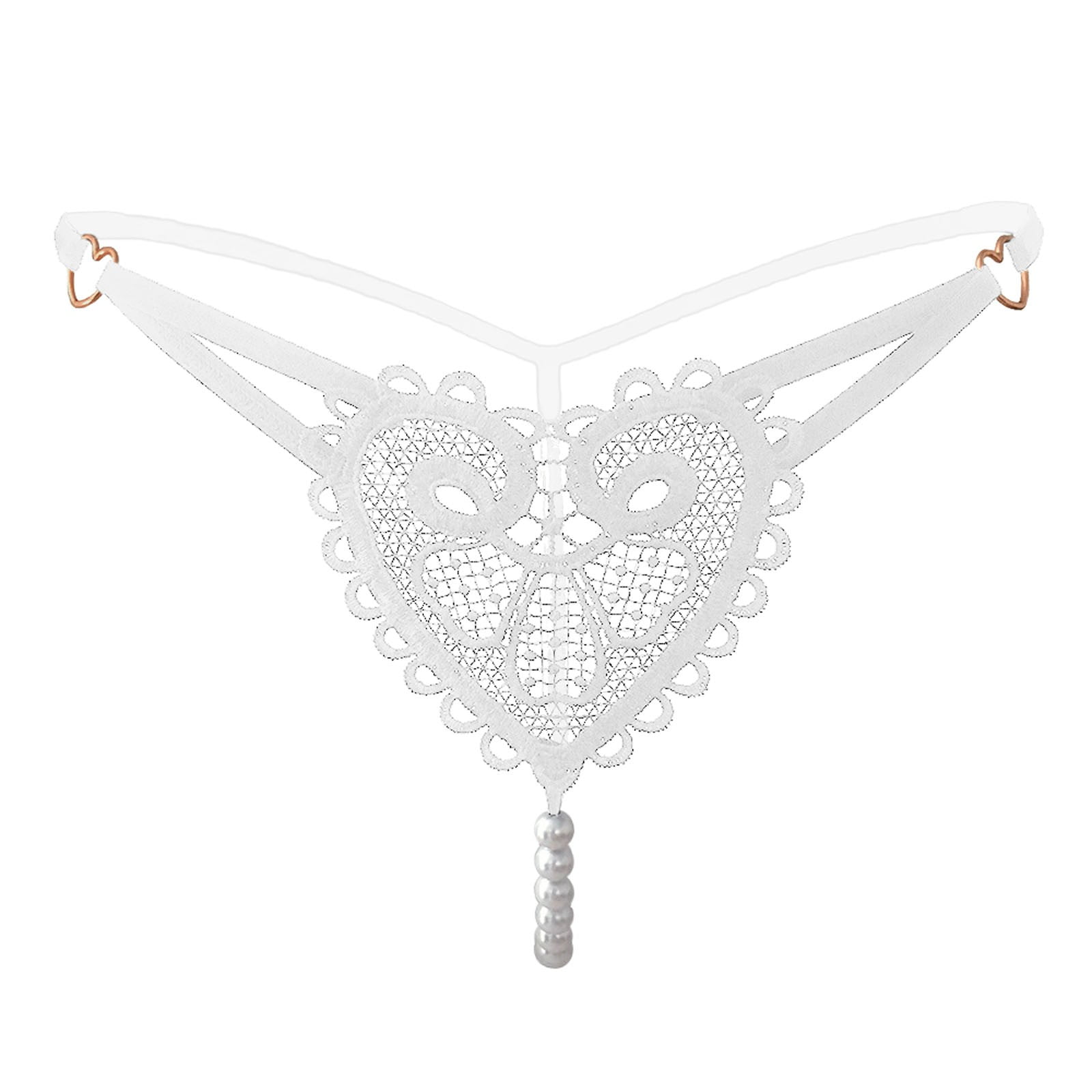 6 Packs Sexy Underwear for Women Retro Pearl Love Embellished Thong