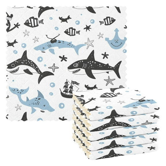 6 Packs Shark Starfish Boat Kitchen Dish Towels Soft Absorbent Dish Cloths 11"x11"