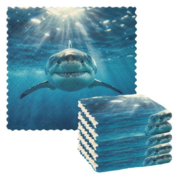 6 Packs Shark Swimming Underwater Kitchen Dish Towels Soft Absorbent Dish Cloths 11"x11"