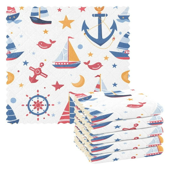 6 Packs Ship Anchor Wheel Kitchen Dish Towels Soft Absorbent Dish Cloths 11"x11"