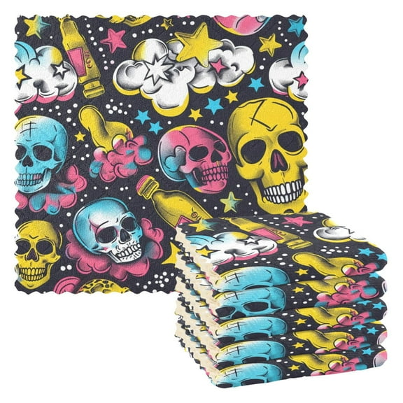 6 Packs Skull Candy Bottles Stars Kitchen Dish Towels Soft Absorbent Dish Cloths 11"x11"