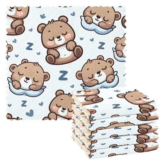 6 Packs Sleeping Cute Bear Kitchen Dish Towels Soft Absorbent Dish Cloths 11"x11"