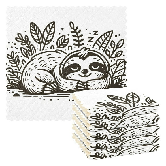 6 Packs Sloth Sleeps with Leaves Kitchen Dish Towels Soft Absorbent Dish Cloths 11"x11"