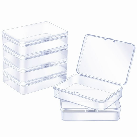 6 Packs Small Clear Plastic Boxes, 4.5 x 3.3 x 1.1 inch Rectangular Plastic Containers with Lid, Crayon Boxes Plastic Craft Box Containers for Craft Supplies Bead Little Bits