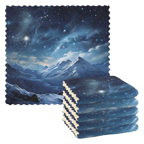 6 Packs Snow Mountain and Stars Kitchen Dish Towels Soft Absorbent Dish Cloths 11"x11"