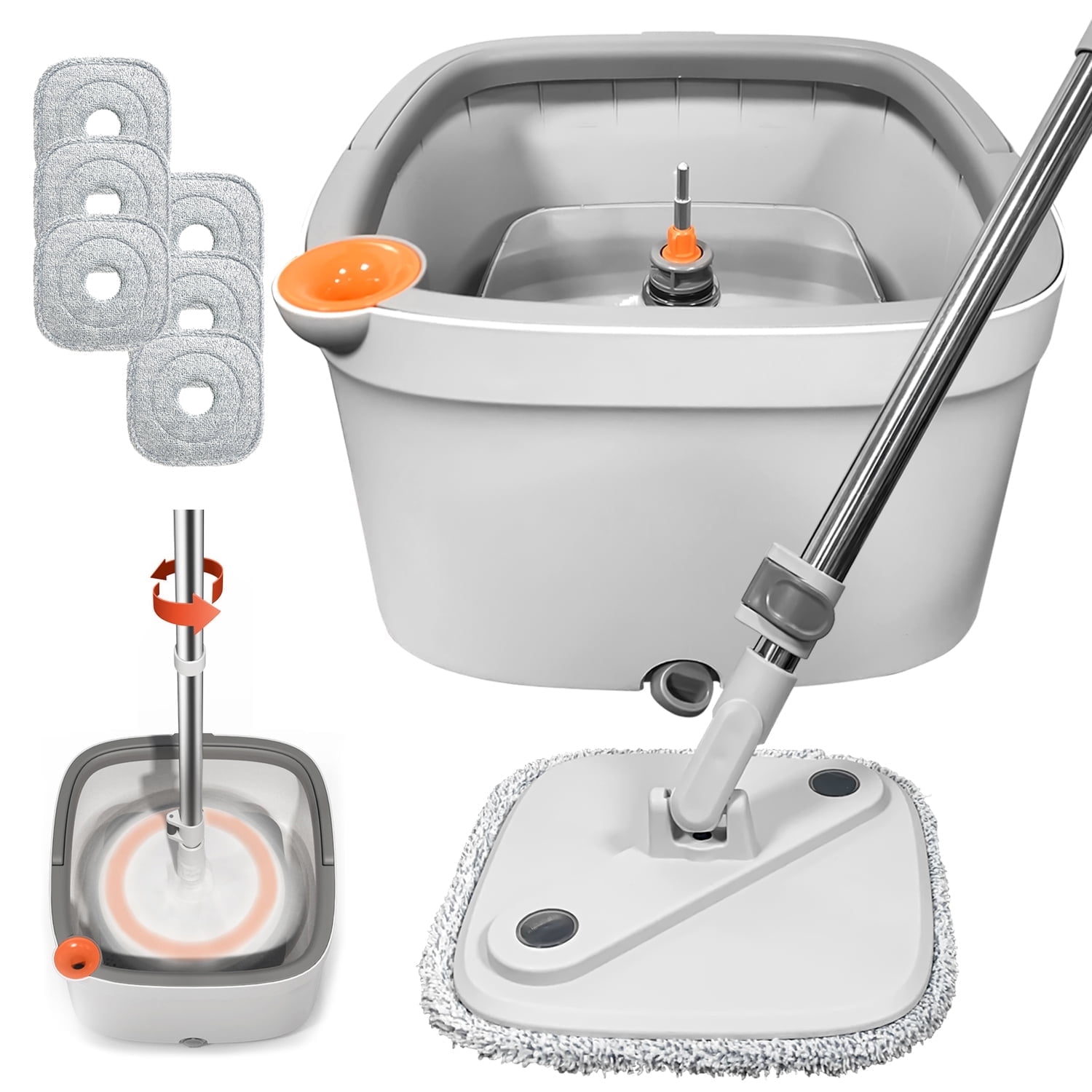 INWEJIA Spin Mop and Bucket Set with Self Separation System 360° Spinning Self-Wringing Square Clean Mop and Bucket with Wringer-with Replaceable Mop Cloths-6Pads-Drak Gray INWEJIA Spin Mop and Bucket Set with Self Separation System 360° Spinning Self-Wringing Square Clean Mop and Bucket with Wringer-with Replaceable Mop Cloths-6Pads-Drak Gray