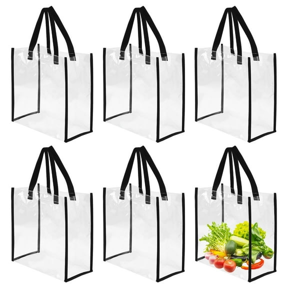 6 Packs Stadium Approved Clear Tote Bag Clear Plastic Tote Bags with Handles Clear Stadium Bag Clear Beach Bag Purse Transparent Bag See Through Tote Bag for Work Sports Concert 12 x 12 x 6 Inch