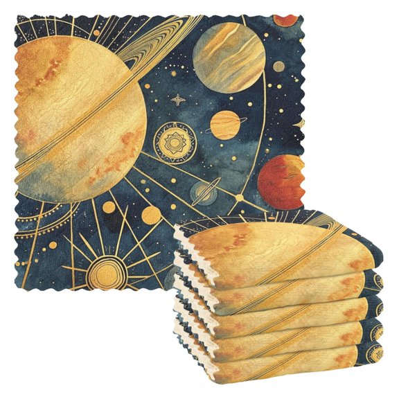 6 Packs Stars Planet Sun Kitchen Dish Towels Soft Absorbent Dish Cloths 11"x11"