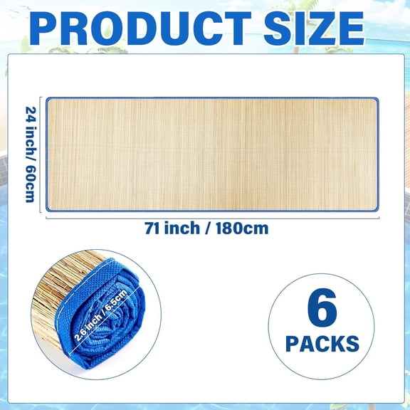6 Packs Straw Beach Mat Non Slip Straw Foldable Lightweight Multi-Purpose Mat for Sunbathing Floor Yoga Picnics Camping Party Festivals Outdoor Activities