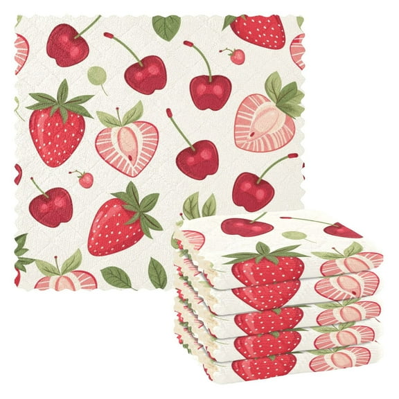 6 Packs Strawberry Cherries Berries Kitchen Dish Towels Soft Absorbent Dish Cloths 11"x11"